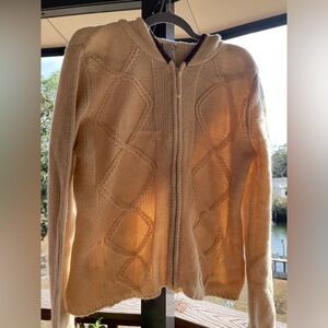 Sleeping On Snow- Ecru/Cream Hooded Women's Full Zip Wool Sweater Size XL
